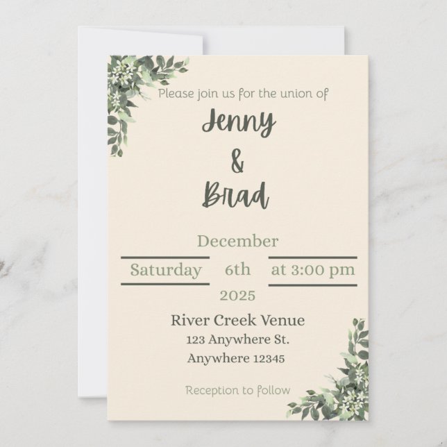 Invitation de mariage élégante  (Devant)