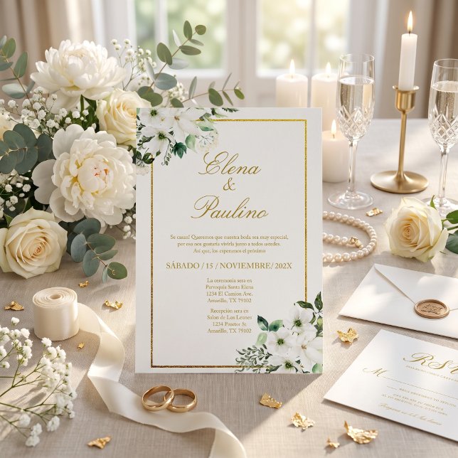 Invitation de mariage élégante à fleurs blanches e (Créateur téléchargé)