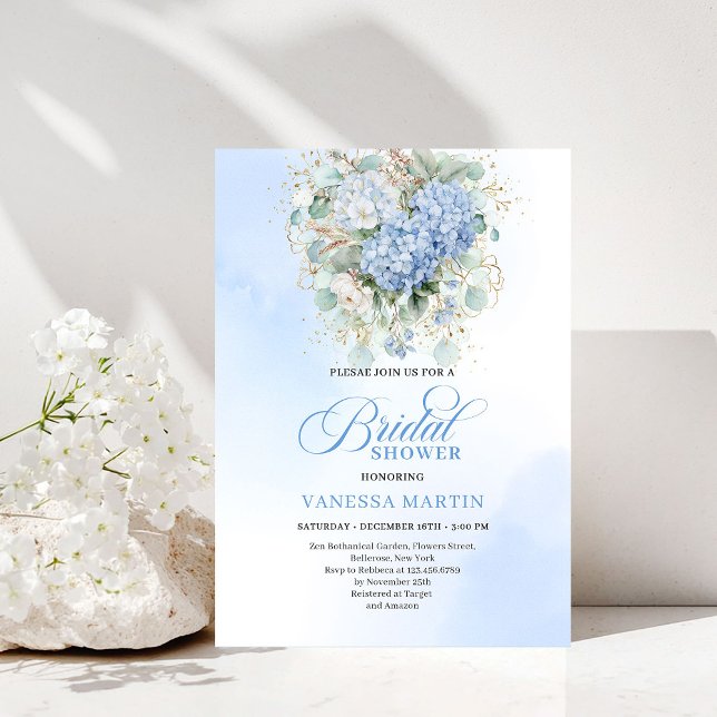 Invitation de mariage élégante à fleurs bleues (Sophisticated Blue Floral Bridal Shower Invitation)