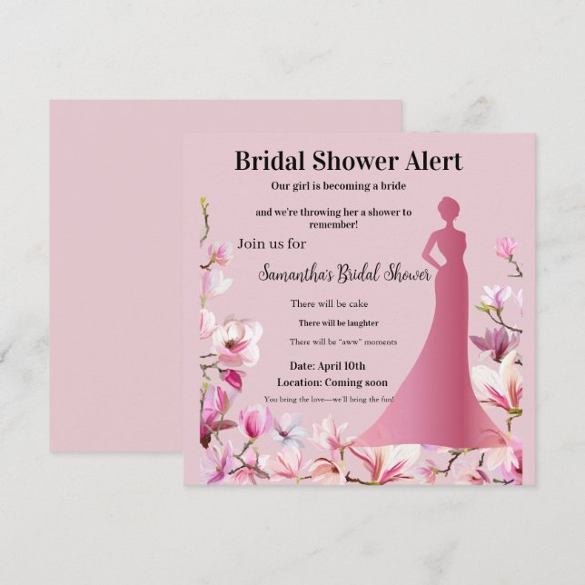 Invitation de mariage élégante à fleurs roses – Mo (Devant / Derrière)
