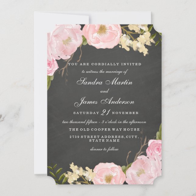 Invitation de mariage élégante à la craie florale (Devant)