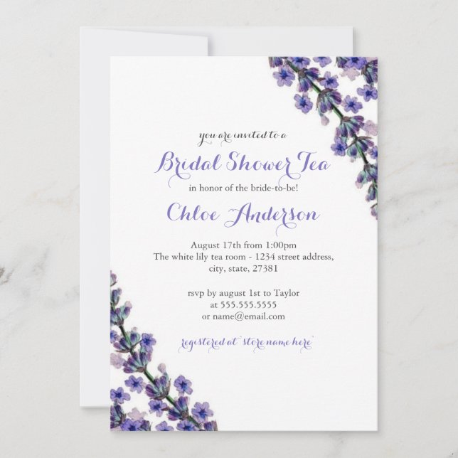 Invitation de mariage élégante à la lavande en for (Devant)