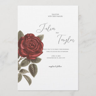 Invitation de mariage élégante à la rose rouge