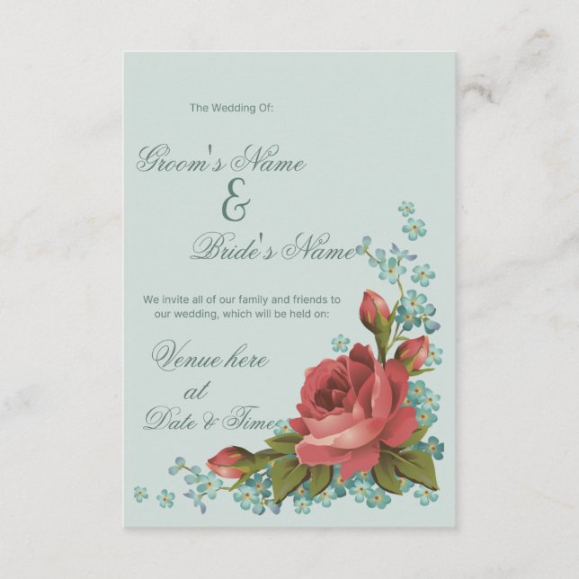 Invitation de mariage élégante à la rose rouge et  (Devant)
