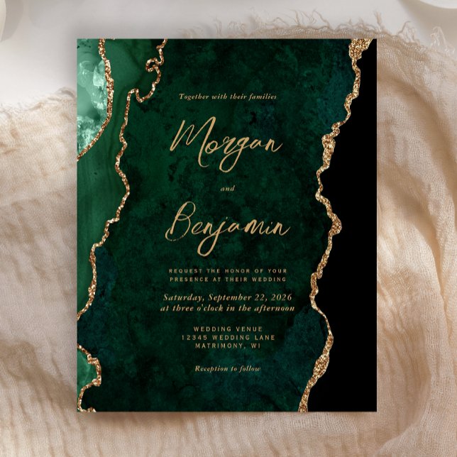 Invitation de mariage élégante à l'écriture émerau (Créateur téléchargé)