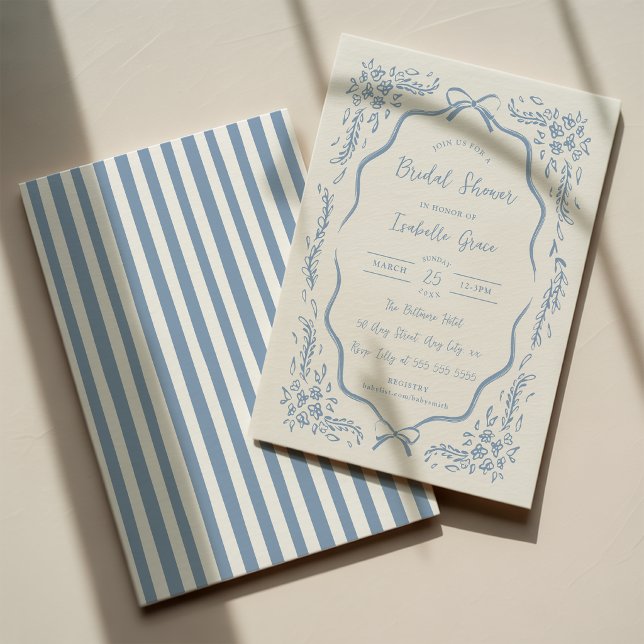 Invitation de mariage élégante à motif floral bleu (Créateur téléchargé)