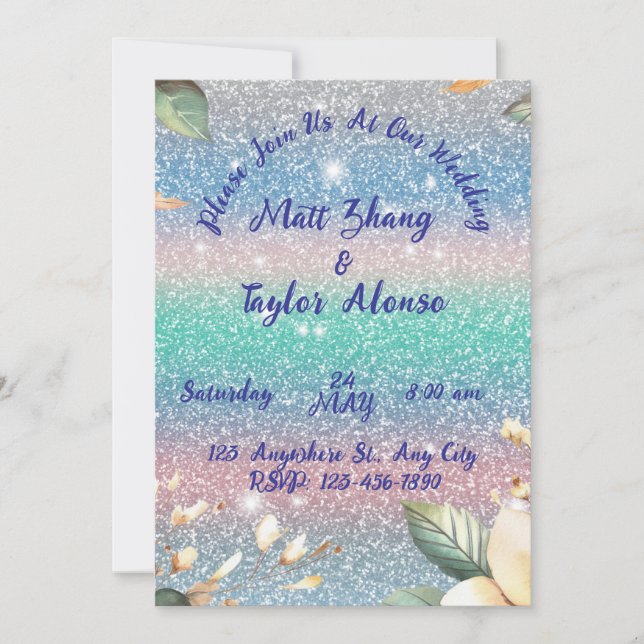 Invitation de mariage élégante à paillettes (Devant)