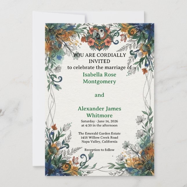Invitation de mariage élégante Aquarelle Éthérée P (Devant)