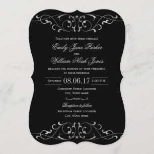 Invitation de mariage élégante argent noir