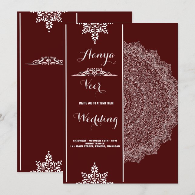 Invitation de mariage élégante au Mehndi (Devant / Derrière)