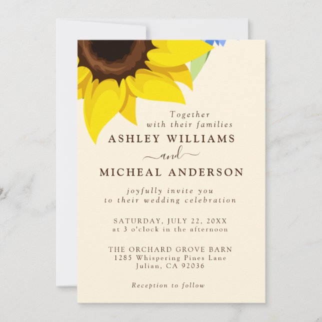 Invitation de mariage élégante au tournesol avec p (Devant)