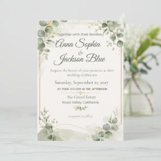 Invitation de mariage élégante au vert sauge et eu