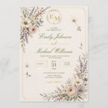 Invitation de mariage élégante aux fleurs sauvages