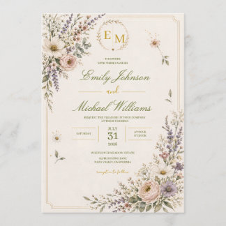 Invitation de mariage élégante aux fleurs sauvages