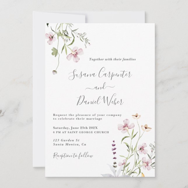 Invitation de mariage élégante aux fleurs sauvages (Devant)