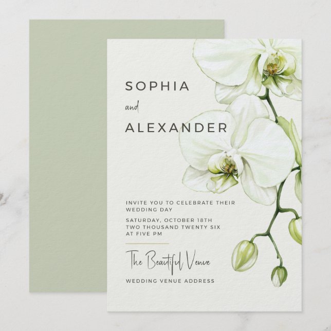 Invitation de mariage élégante aux orchidées aquar (Devant / Derrière)