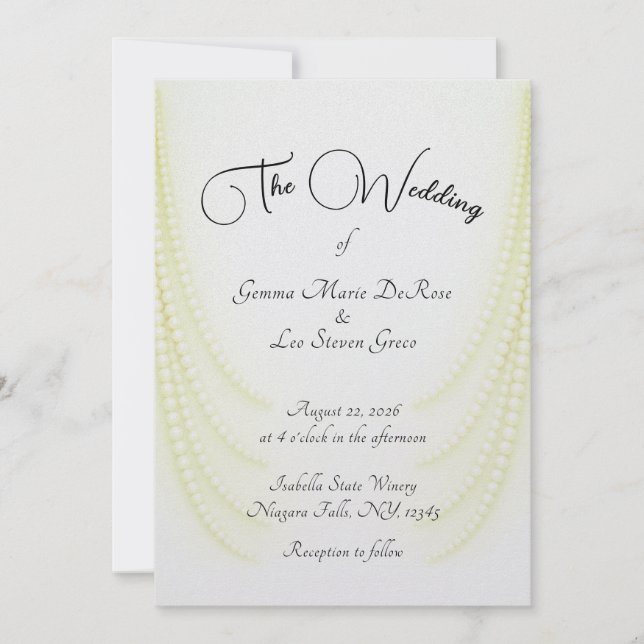 Invitation de mariage élégante aux perles blanches (Devant)