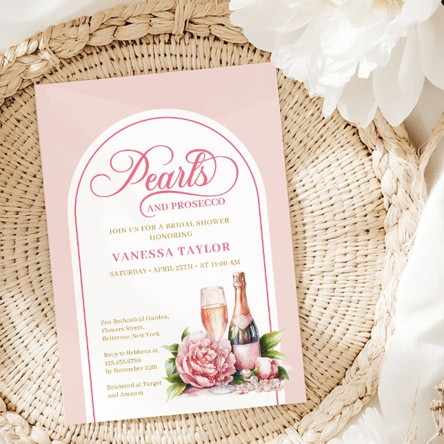 Invitation de mariage élégante aux perles rose et  (Elegant Blush Gold Pearls Bridal Shower Invite)