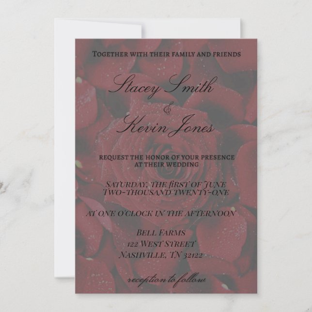 Invitation de mariage élégante aux roses (Devant)
