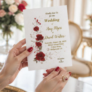 Invitation de mariage élégante aux roses rouges et