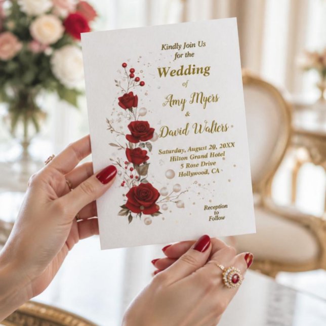 Invitation de mariage élégante aux roses rouges et (Créateur téléchargé)