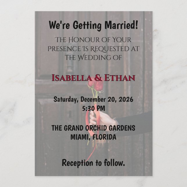 Invitation de mariage élégante aux roses rouges ro (Devant)