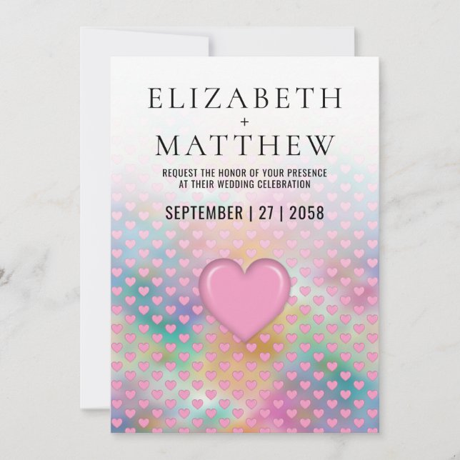 Invitation de mariage élégante avec cœur rose (Devant)