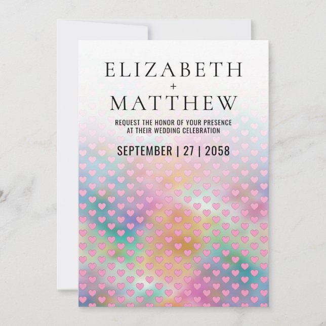 Invitation de mariage élégante avec des cœurs rose (Devant)