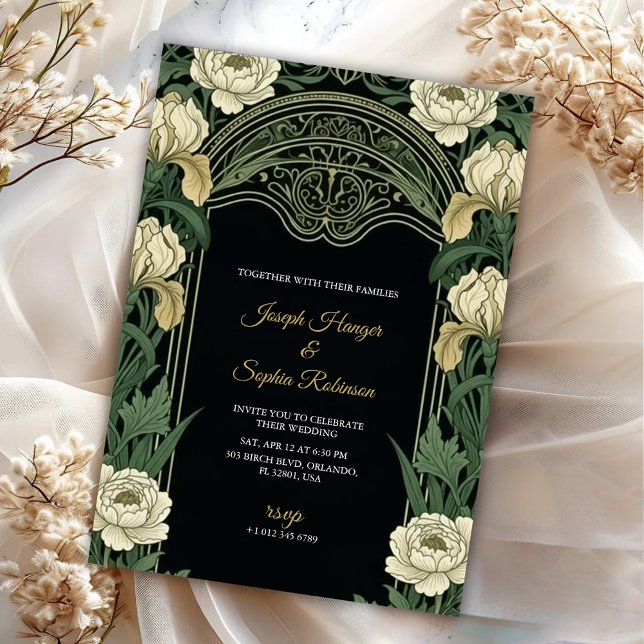 Invitation de mariage élégante avec des fleurs orn (Créateur téléchargé)