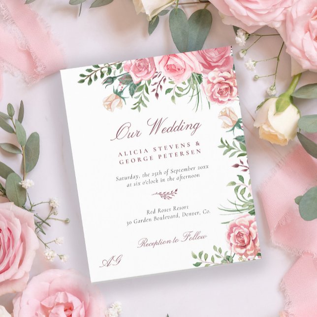 Invitation de mariage élégante avec des roses rose (Créateur téléchargé)