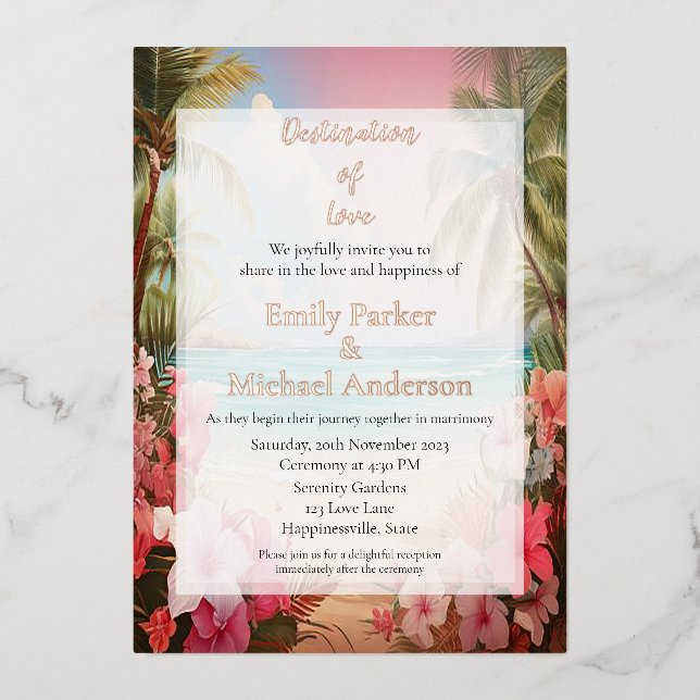 Invitation de mariage élégante avec feuille d'or (Recto)