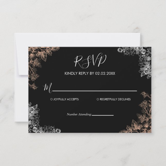 Invitation de mariage élégante avec fleurs sombres (Devant)