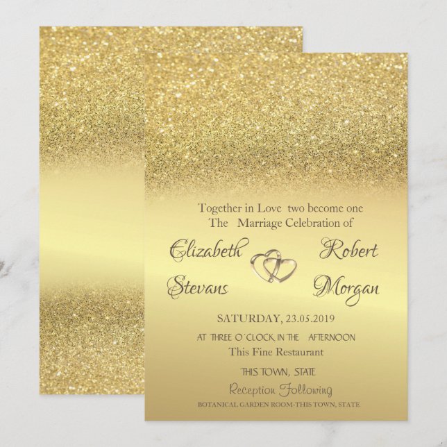 Invitation de mariage élégante avec fond doré scin (Devant / Derrière)