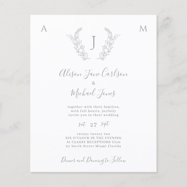 Invitation de mariage élégante avec monogramme sur (Devant)