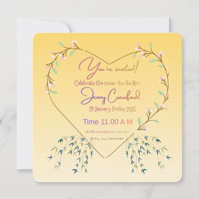 Invitation de mariage élégante avec motif botaniqu (Devant)