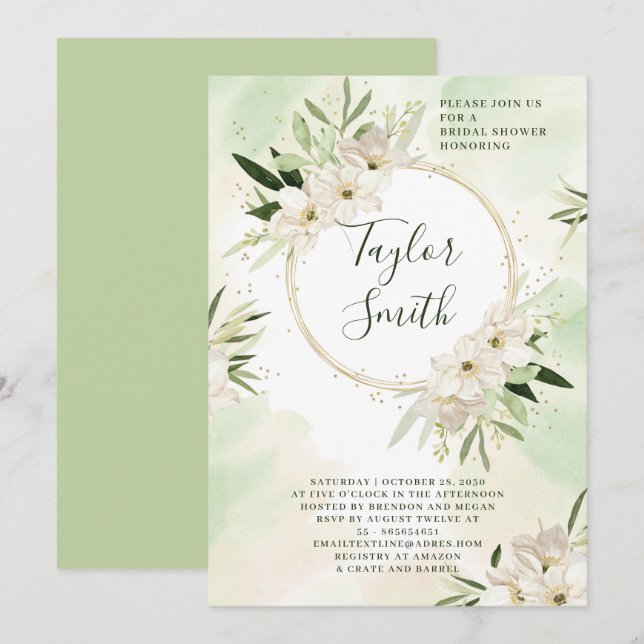 Invitation de mariage élégante avec verdure floral (Devant / Derrière)