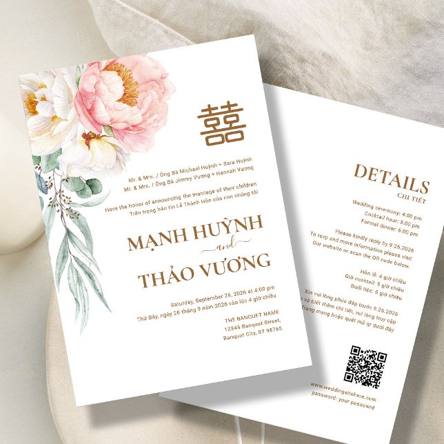 Invitation de mariage élégante Bilingue Vietnamien (Créateur téléchargé)