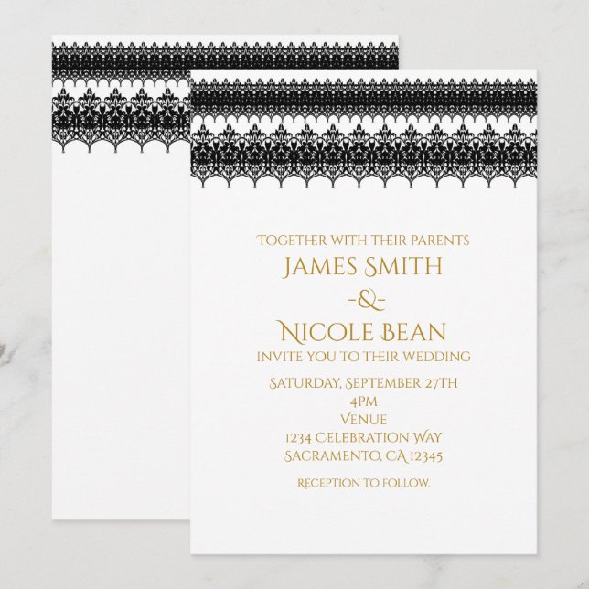 Invitation de mariage élégante blanche et noire de (Devant / Derrière)