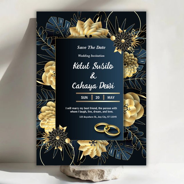 Invitation de mariage élégante blanche et or (Créateur téléchargé)