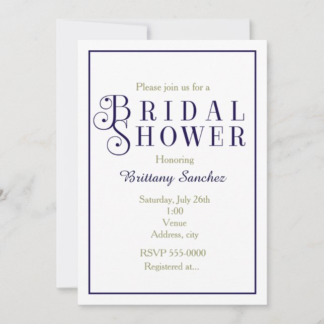 Invitation de mariage élégante bleu marine foncé (Devant)