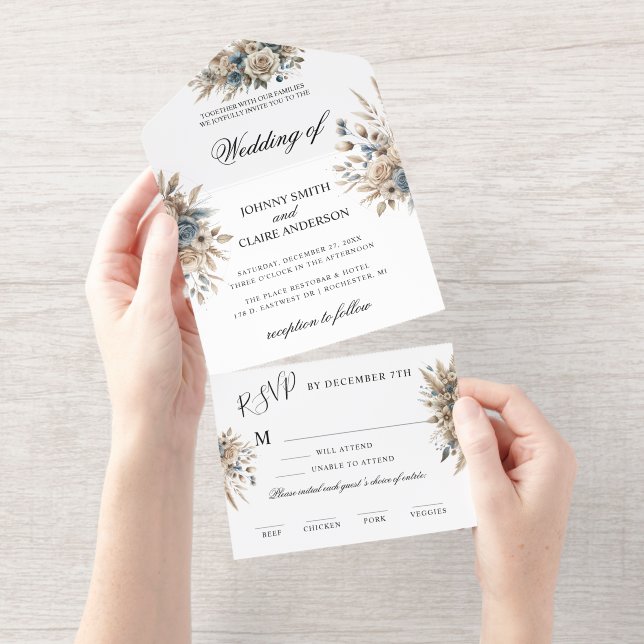 Invitation de mariage élégante Bohème Herbe de Pam (Détachable)