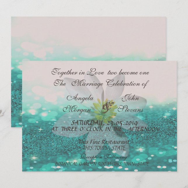 Invitation de mariage élégante Bokeh, pailletée, m (Devant / Derrière)
