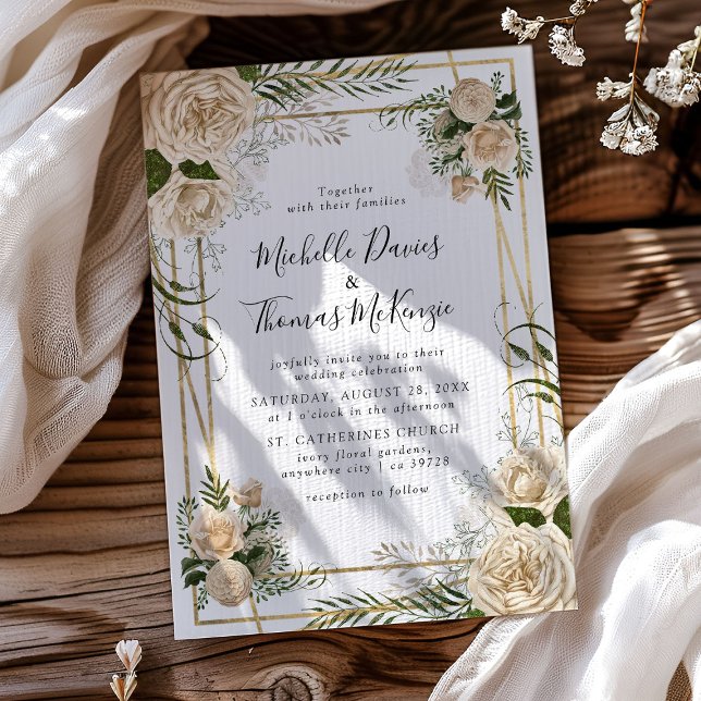 Invitation de mariage élégante Bouquet floral ivoi (Créateur téléchargé)