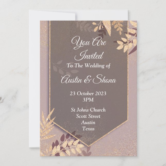 Invitation de mariage élégante, bronze, or (Devant)