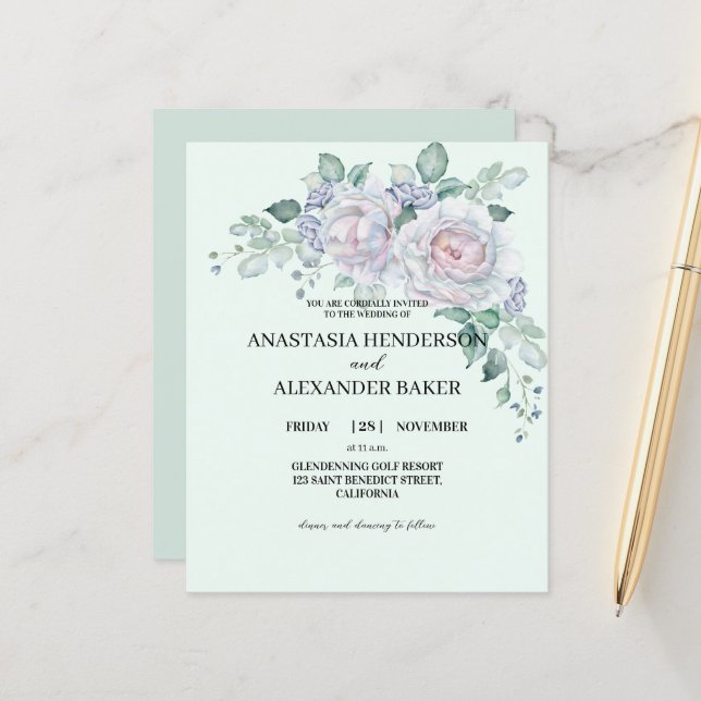 Invitation De Mariage Élégante BUDGET. (Devant/Arrière en situation)