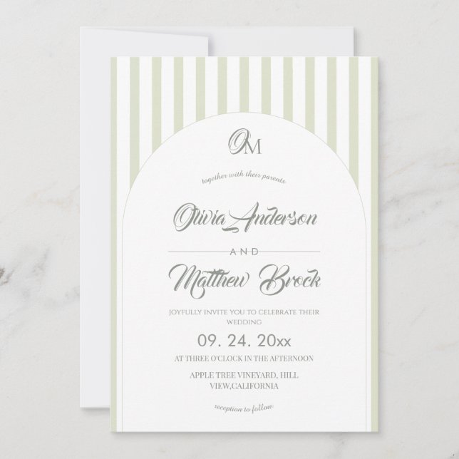 Invitation de mariage élégante classique⎮Rayure sa (Devant)