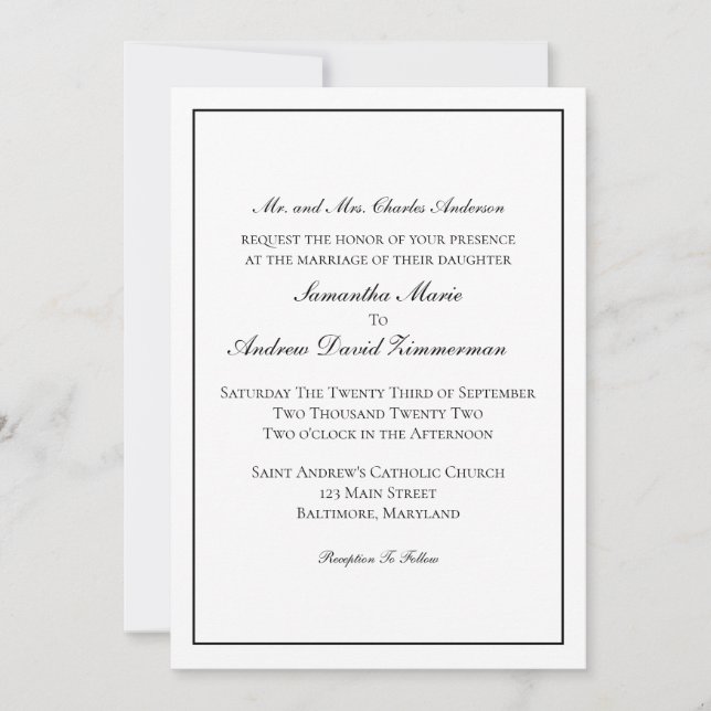 Invitation de mariage élégante classique tradition (Devant)