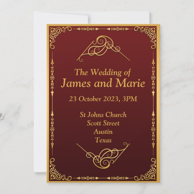 Invitation de mariage élégante, défilement or (Devant)