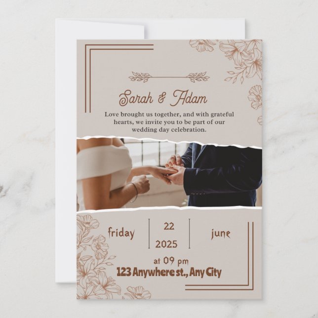 Invitation de mariage élégante | Design floral ave (Devant)