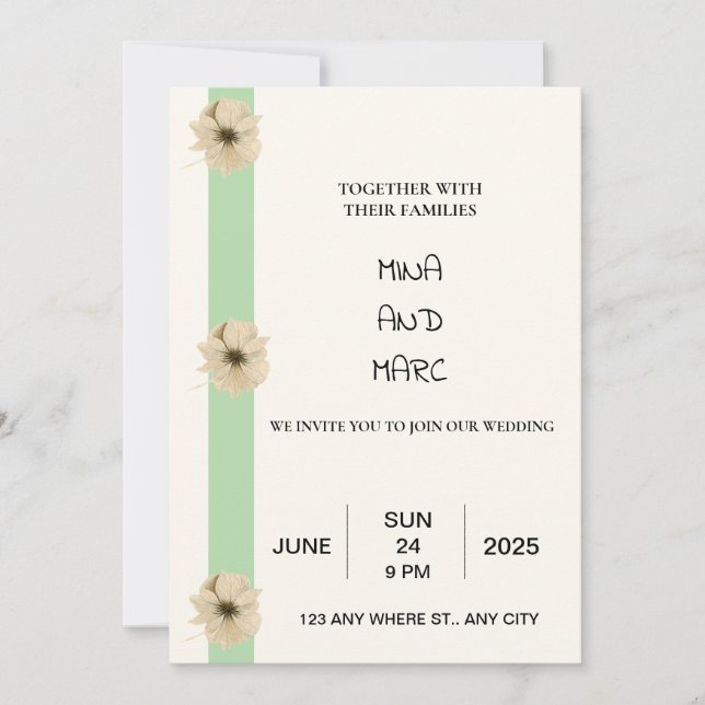 Invitation de mariage élégante - Design floral cla (Devant)